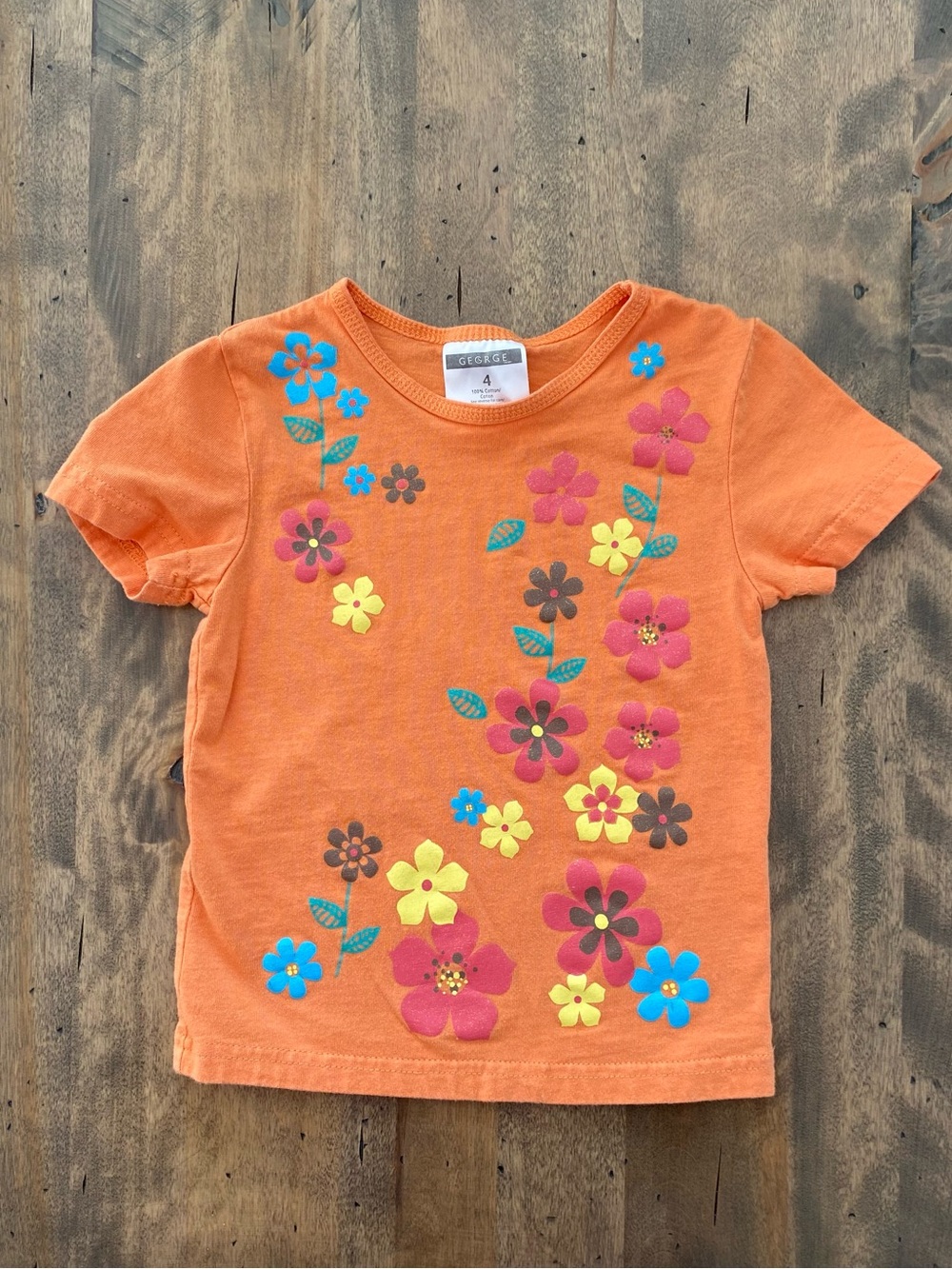 George Orange Floral Short Sleeve Tee with Multicolor Flowers
